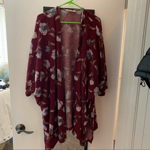 Maroon Flowery Sweater Kimono